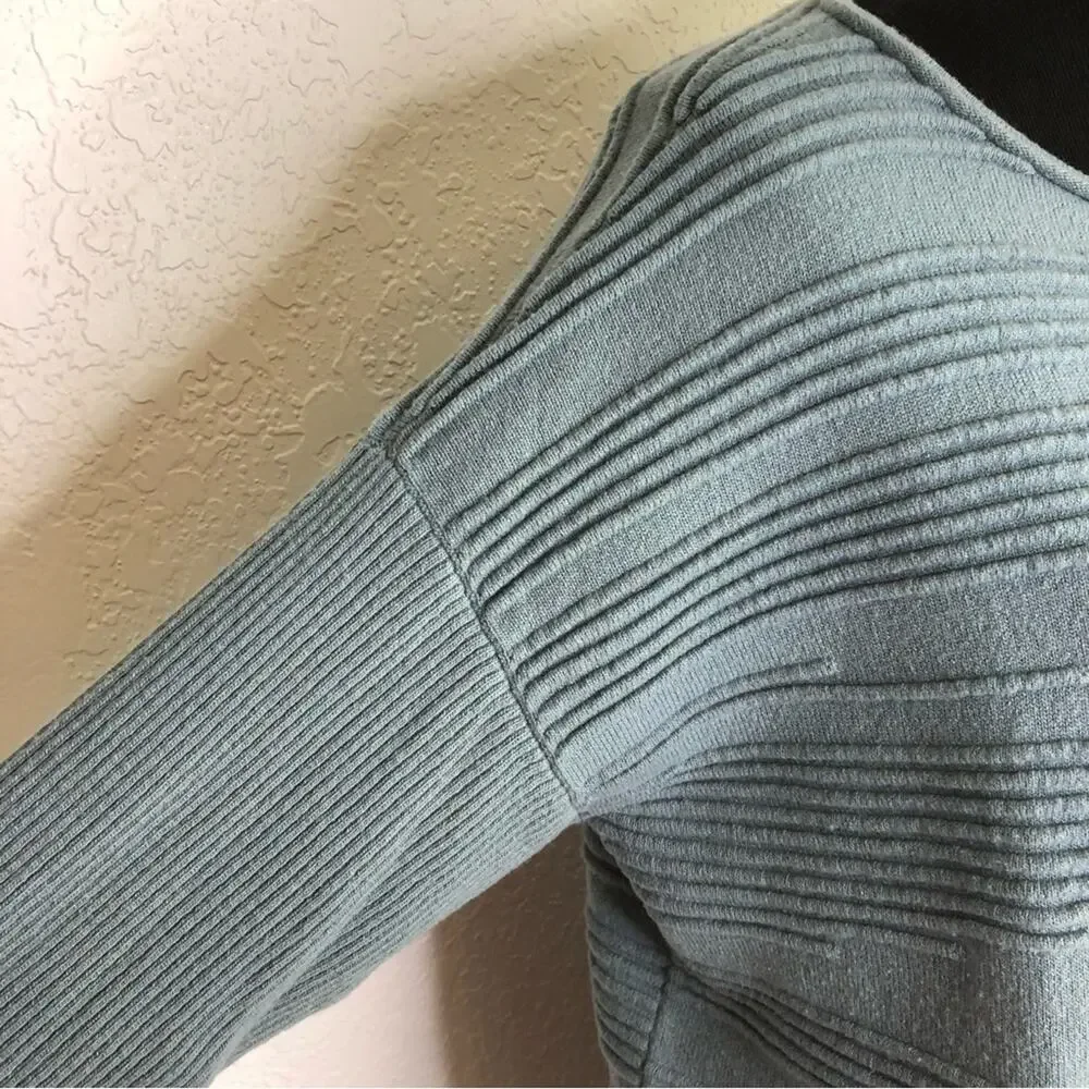 Lafayette 148 New York blue green ribbed wool cashmere blend sweater size Medium